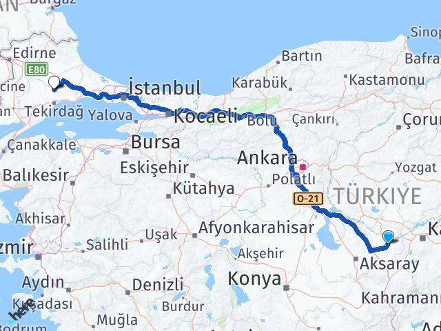 Nevşehir Muratlı Tekirdağ Arası Kaç Km - Yol Haritası
