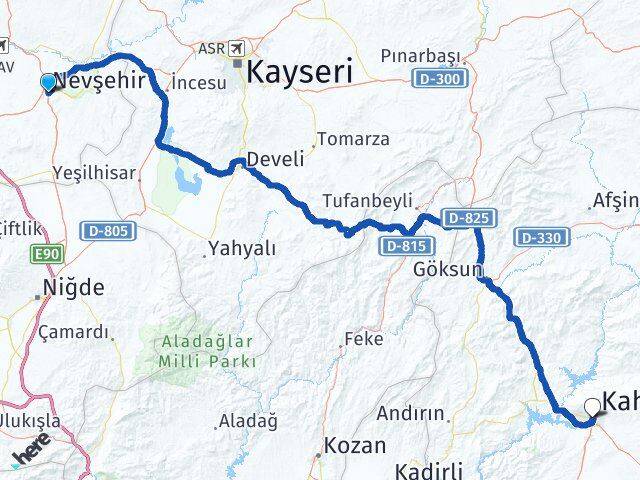 Nevşehir Onikişubat Kahramanmaraş Arası Kaç Km - Yol Haritası