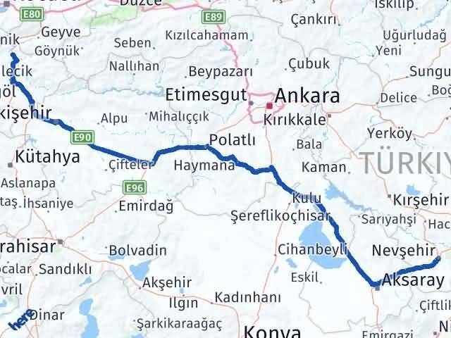 Nevşehir Osmaneli Bilecik Arası Kaç Km - Yol Haritası