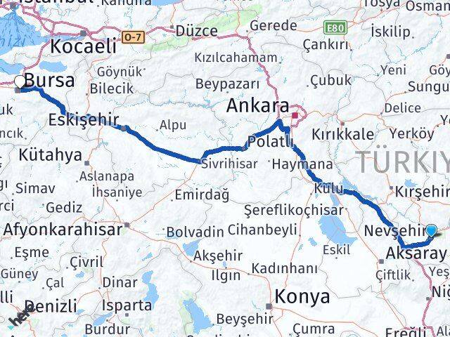 Nevşehir Osmangazi Bursa Arası Kaç Km - Yol Haritası