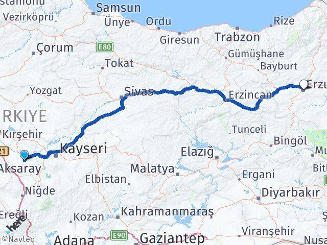 Nevşehir Palandöken Erzurum Arası Kaç Km - Yol Haritası