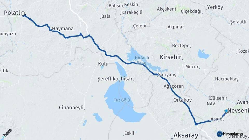 Nevşehir Polatlı Ankara Arası Kaç Km - Yol Haritası