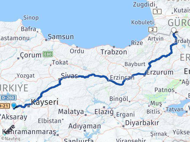Nevşehir Posof Ardahan Arası Kaç Km - Yol Haritası