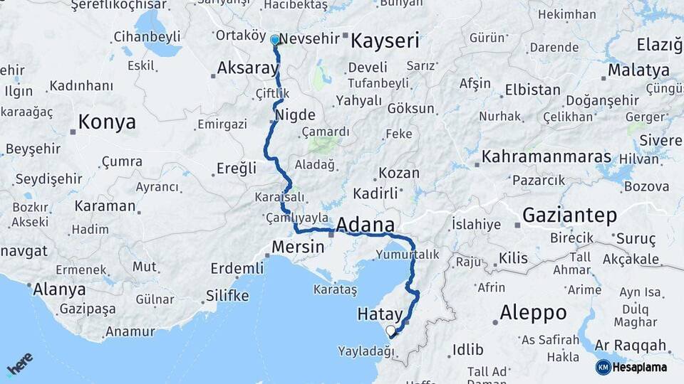 Nevşehir Samandağ Hatay Arası Kaç Km - Yol Haritası