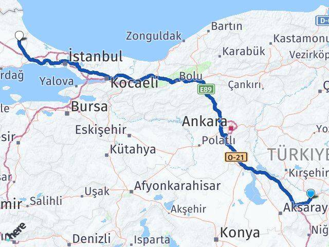 Nevşehir Saray Tekirdağ Arası Kaç Km - Yol Haritası