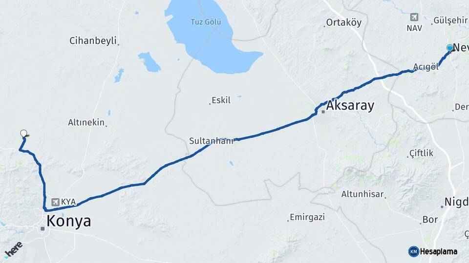 Nevşehir Sarayönü Konya Arası Kaç Km - Yol Haritası