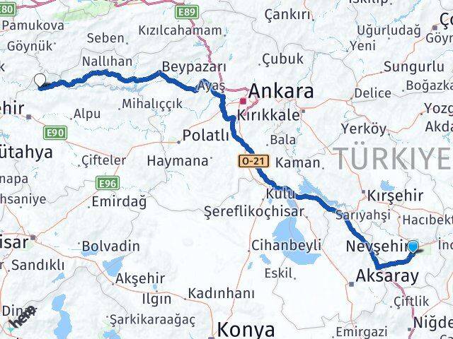Nevşehir Sarıcakaya Eskişehir Arası Kaç Km - Yol Haritası