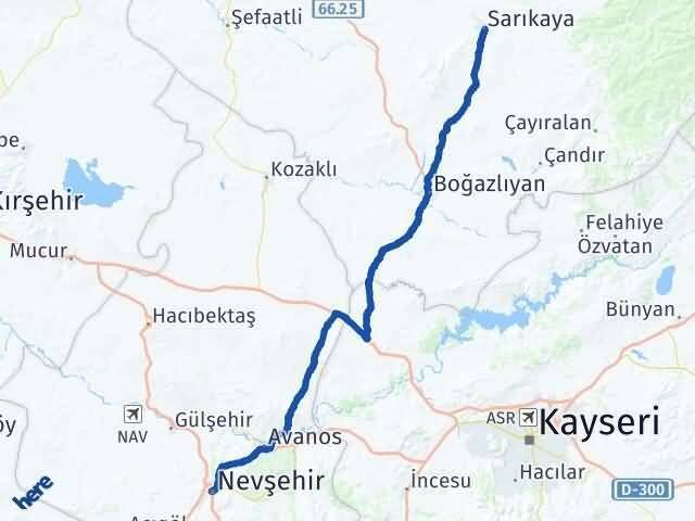 Nevşehir Sarıkaya Yozgat Arası Kaç Km - Yol Haritası