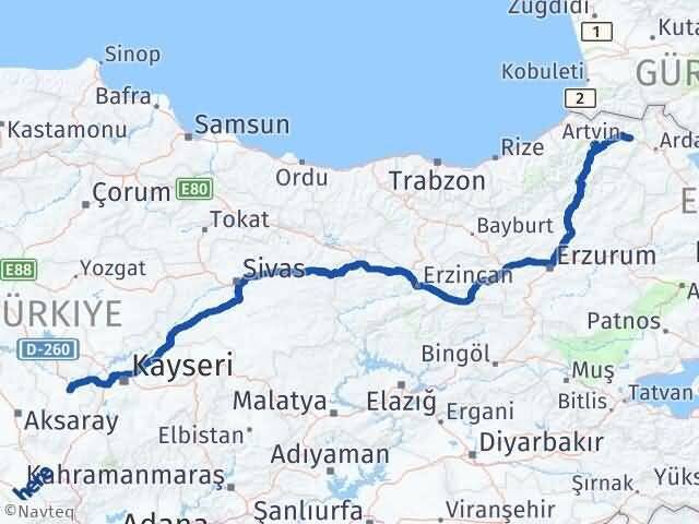 Nevşehir Şavşat Artvin Arası Kaç Km - Yol Haritası