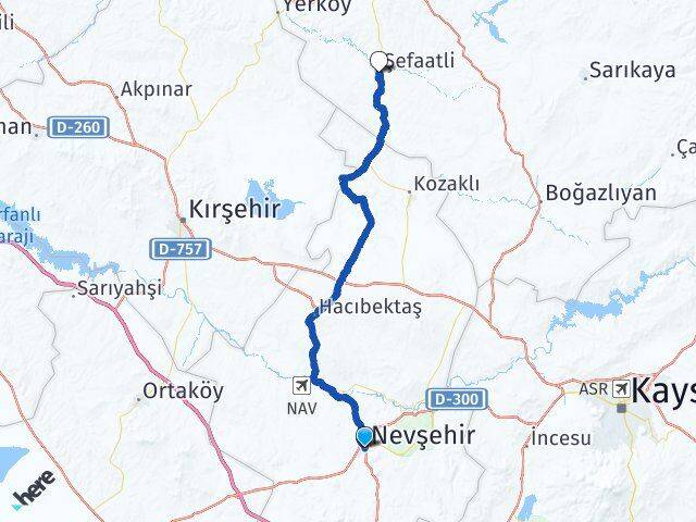 Nevşehir Şefaatli Yozgat Arası Kaç Km - Yol Haritası