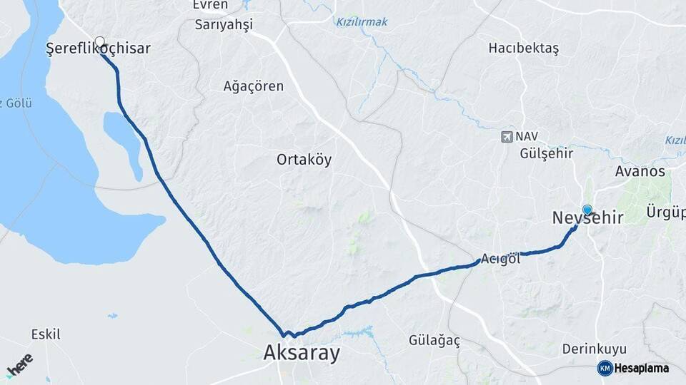 Nevşehir Şereflikoçhisar Ankara Arası Kaç Km - Yol Haritası