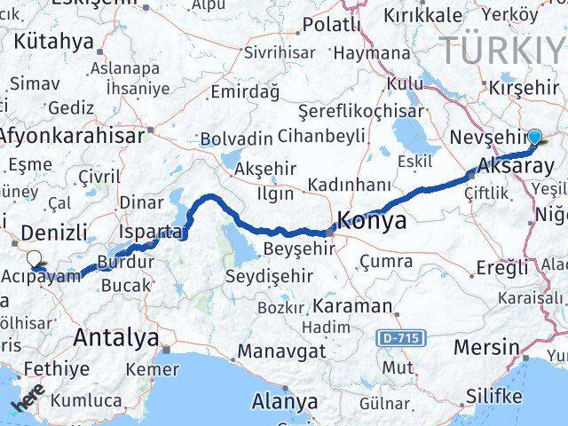 Nevşehir Serinhisar Denizli Arası Kaç Km - Yol Haritası