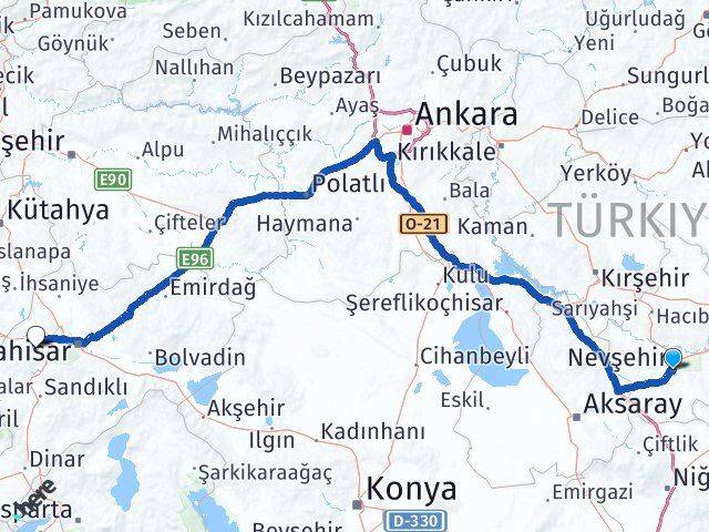 Nevşehir Sinanpaşa Afyonkarahisar Arası Kaç Km - Yol Haritası