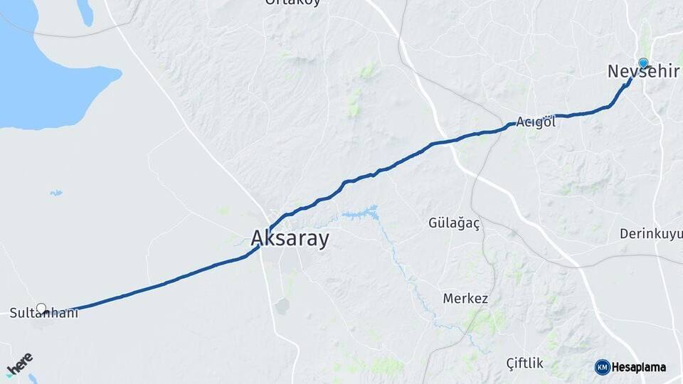 Nevşehir Sultanhanı Aksaray Arası Kaç Km - Yol Haritası
