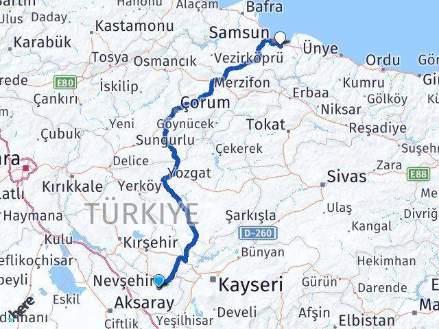 Nevşehir Tekkeköy Samsun Arası Kaç Km - Yol Haritası