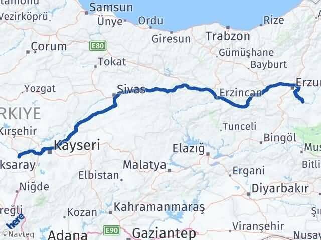 Nevşehir Tekman Erzurum Arası Kaç Km - Yol Haritası