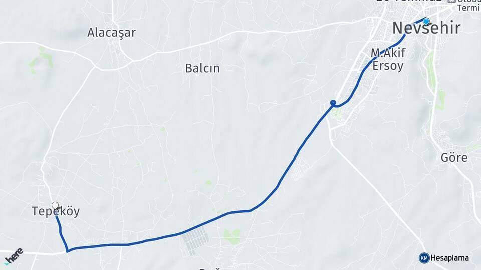 Nevşehir Tepeköy Acıgöl Arası Kaç Km - Yol Haritası