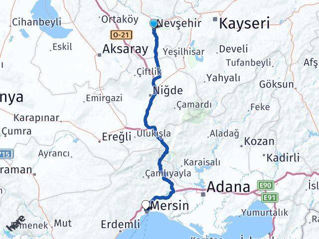 Nevşehir Toroslar Mersin Arası Kaç Km - Yol Haritası