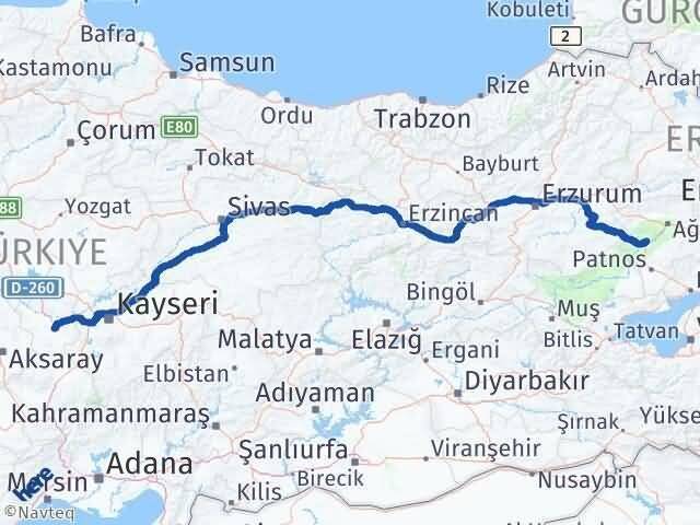 Nevşehir Tutak Ağrı Arası Kaç Km - Yol Haritası