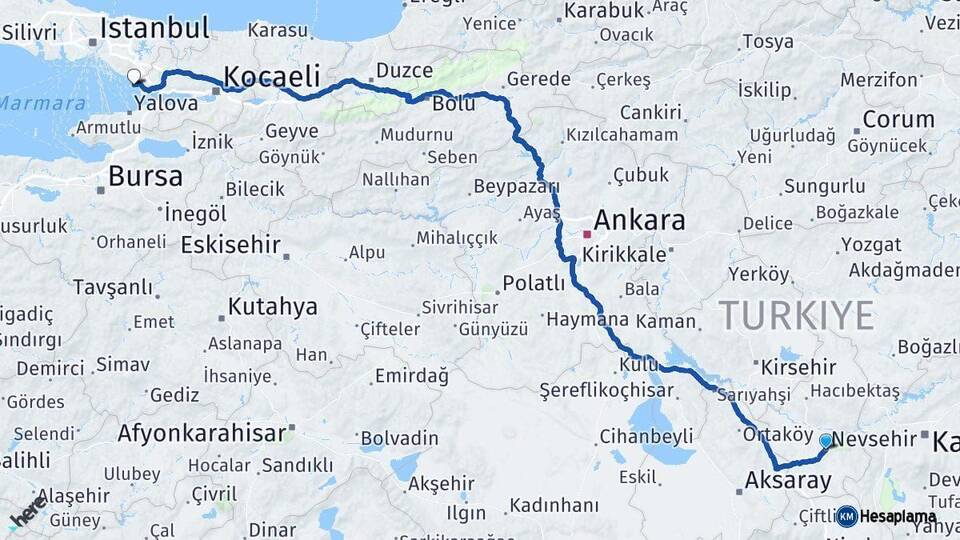 Nevşehir Tuzla İstanbul Arası Kaç Km - Yol Haritası