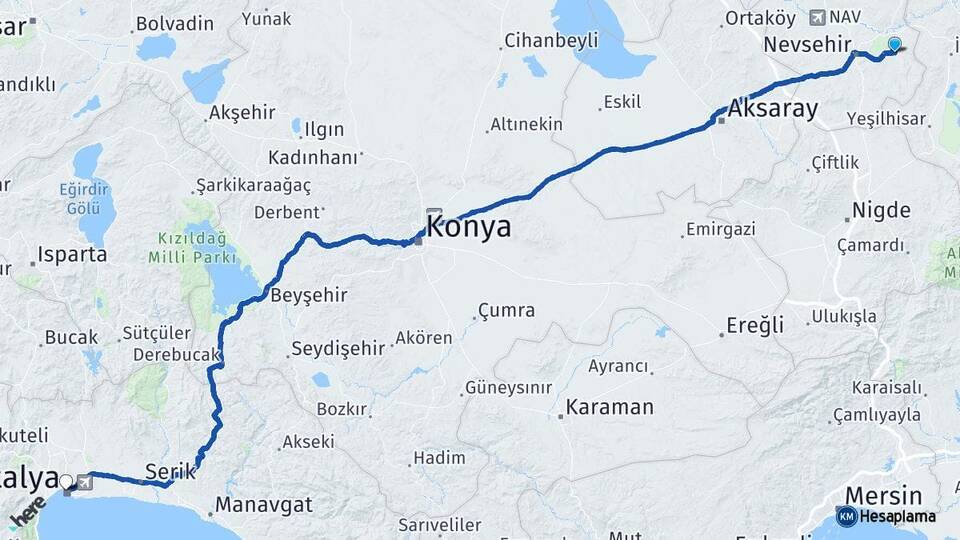 Nevşehir Ürgüp Antalya Arası Kaç Km - Yol Haritası