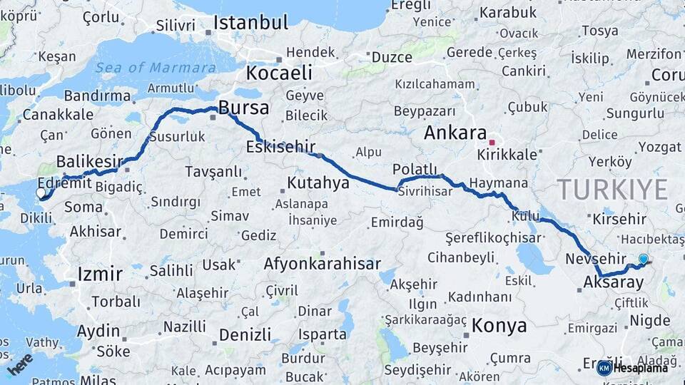 Nevşehir Ürgüp Ayvalık Balıkesir Arası Kaç Km - Yol Haritası