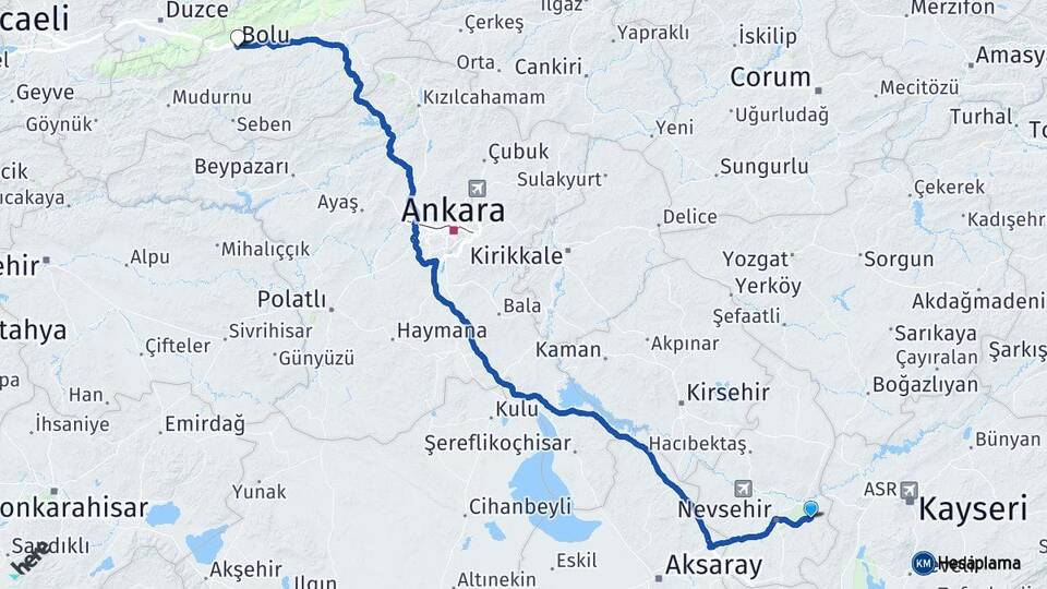 Nevşehir Ürgüp Bolu Arası Kaç Km - Yol Haritası