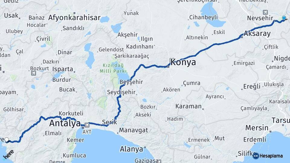 Nevşehir Ürgüp Fethiye Muğla Arası Kaç Km - Yol Haritası