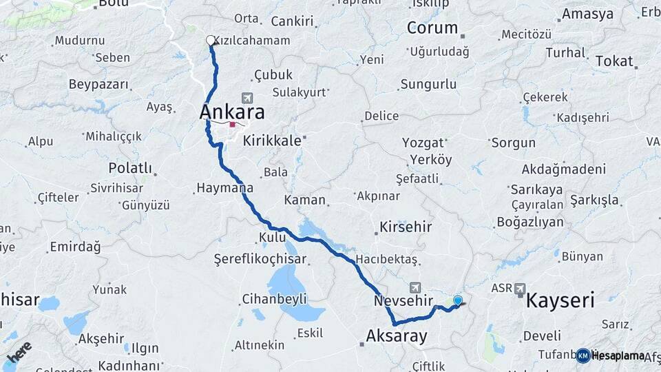 Nevşehir Ürgüp Kızılcahamam Ankara Arası Kaç Km - Yol Haritası