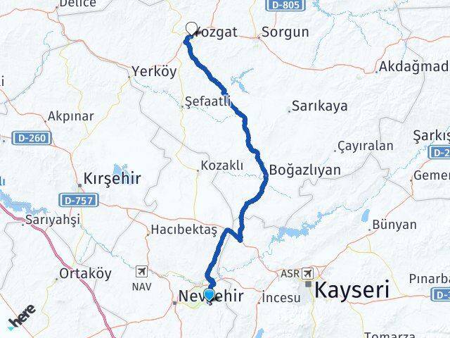 Nevşehir Ürgüp Yozgat Arası Kaç Km - Yol Haritası