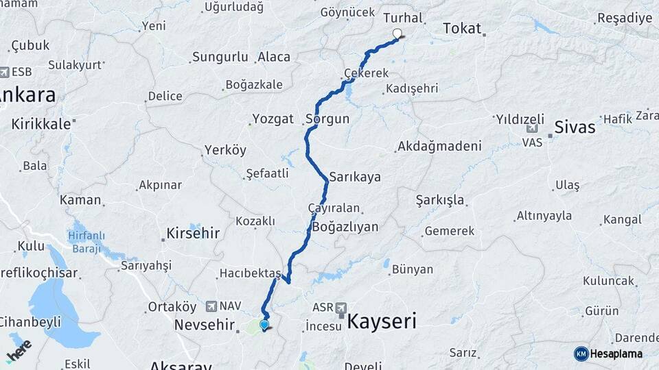 Nevşehir Ürgüp Zile Tokat Arası Kaç Km - Yol Haritası