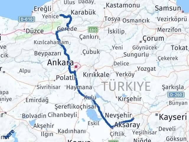 Nevşehir Yenice Karabük Arası Kaç Km - Yol Haritası