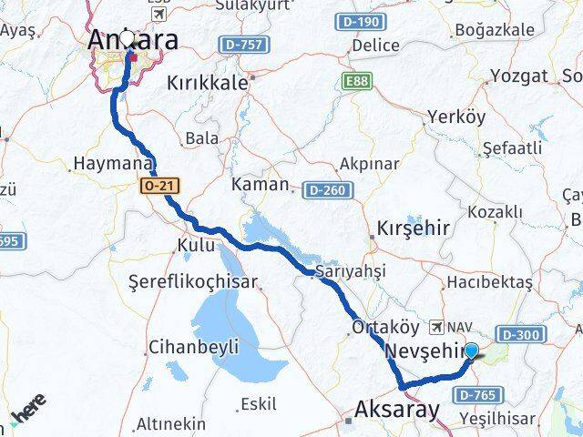 Nevşehir Yenimahalle Ankara Arası Kaç Km - Yol Haritası