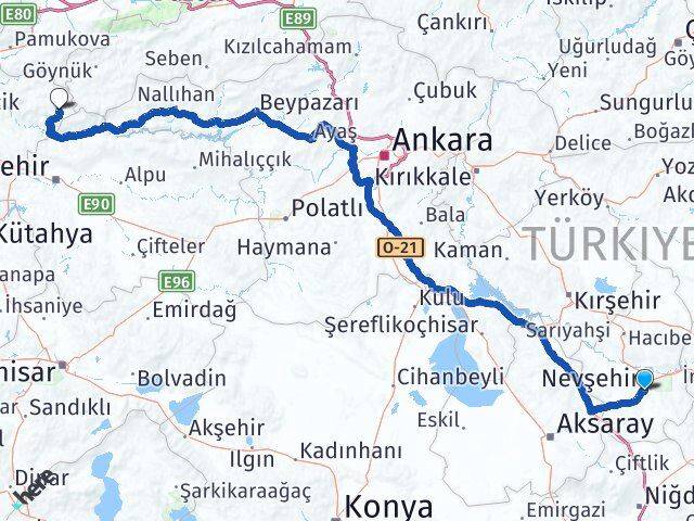 Nevşehir Yenipazar Bilecik Arası Kaç Km - Yol Haritası