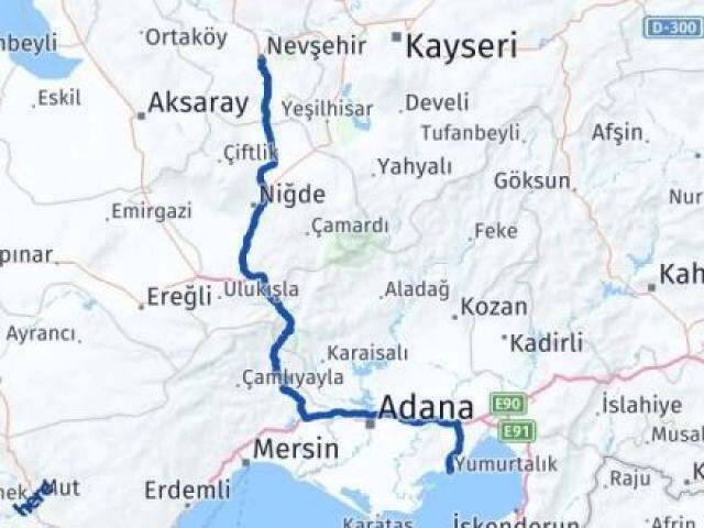 Nevşehir Yumurtalık Adana Arası Kaç Km - Yol Haritası