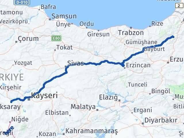 Nevşehir Yusufeli Artvin Arası Kaç Km - Yol Haritası