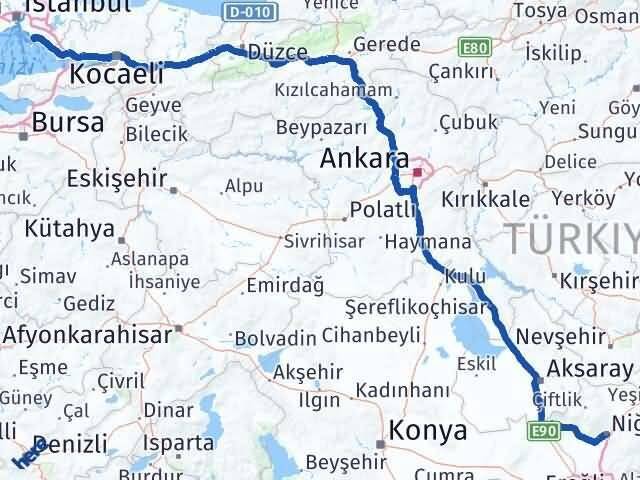 Niğde Adalar İstanbul Arası Kaç Km - Yol Haritası