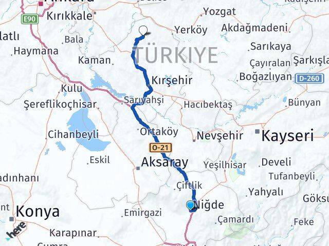 Niğde Akçakent Kırşehir Arası Kaç Km - Yol Haritası