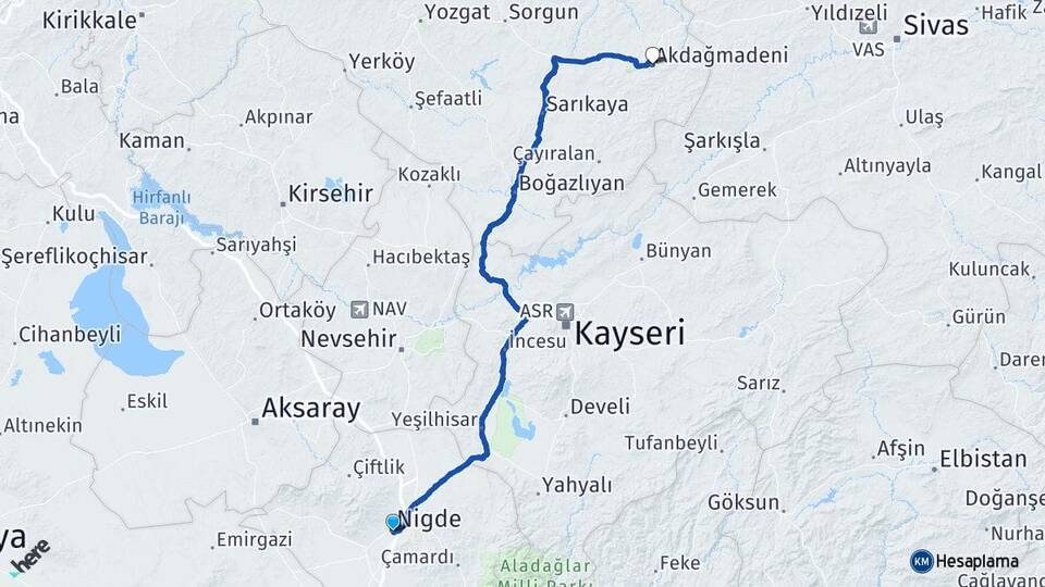 Niğde Akdağmadeni Yozgat Arası Kaç Km - Yol Haritası