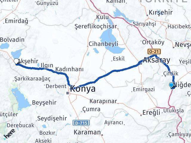 Niğde Akşehir Konya Arası Kaç Km - Yol Haritası