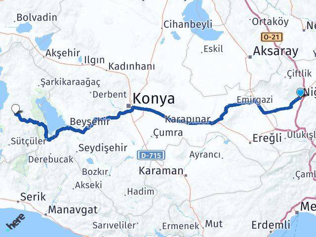Niğde Aksu Isparta Arası Kaç Km - Yol Haritası