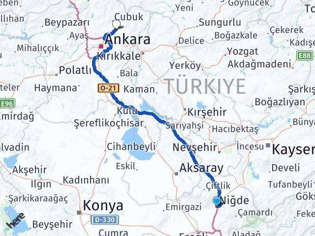 Niğde Akyurt Ankara Arası Kaç Km - Yol Haritası