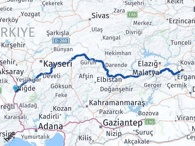 Niğde Alacakaya Elazığ Arası Kaç Km - Yol Haritası