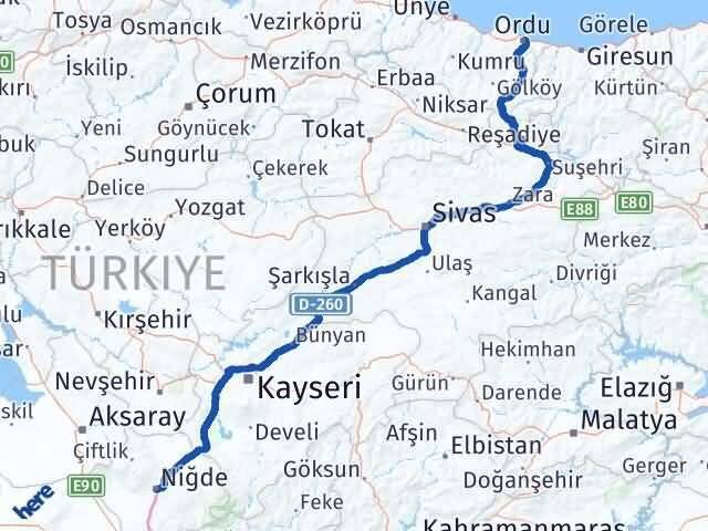 Niğde Altınordu Arası Kaç Km - Yol Haritası