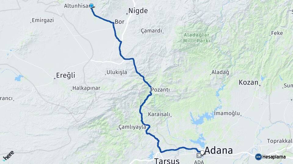 Niğde Altunhisar Adana Arası Kaç Km - Yol Haritası