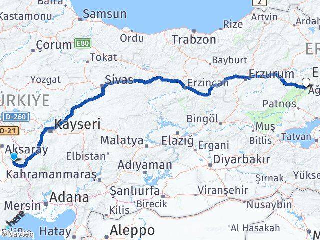 Niğde Altunhisar Ağrı Arası Kaç Km - Yol Haritası