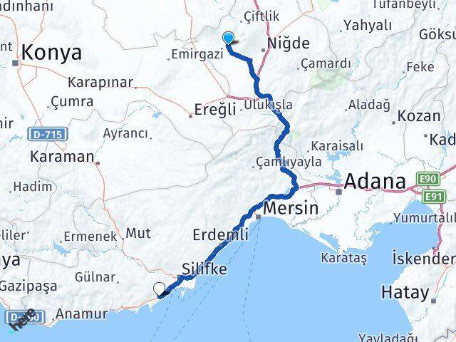 Niğde Altunhisar Akdere Silifke Mersin Arası Kaç Km - Yol Haritası