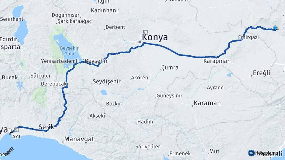 Niğde Altunhisar Antalya Arası Kaç Km - Yol Haritası