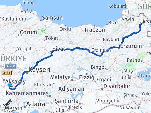 Niğde Altunhisar Ardahan Arası Kaç Km - Yol Haritası