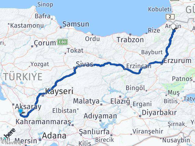 Niğde Altunhisar Artvin Arası Kaç Km - Yol Haritası